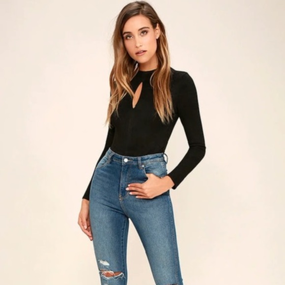 MINKPINK Feel Again Black Suede Bodysuit NWT - Picture 1 of 8